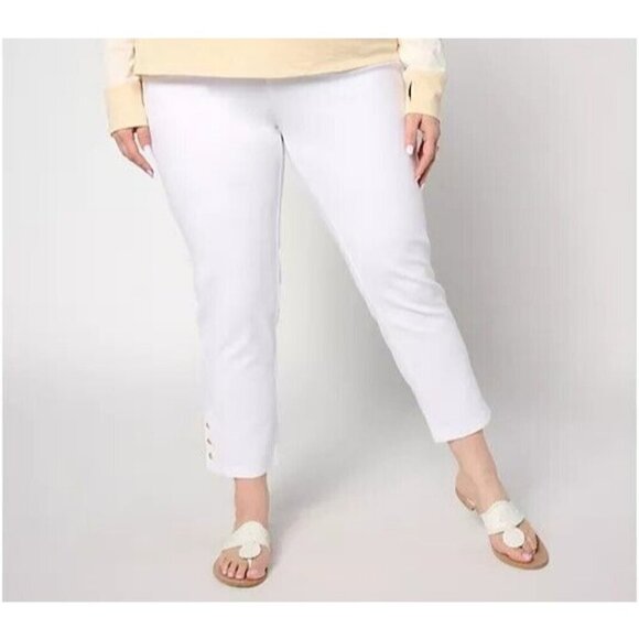 Belle by Kim Gravel Tall Nautical Gold Button Ponte Ankle White, Tall size 16 - Picture 1 of 1